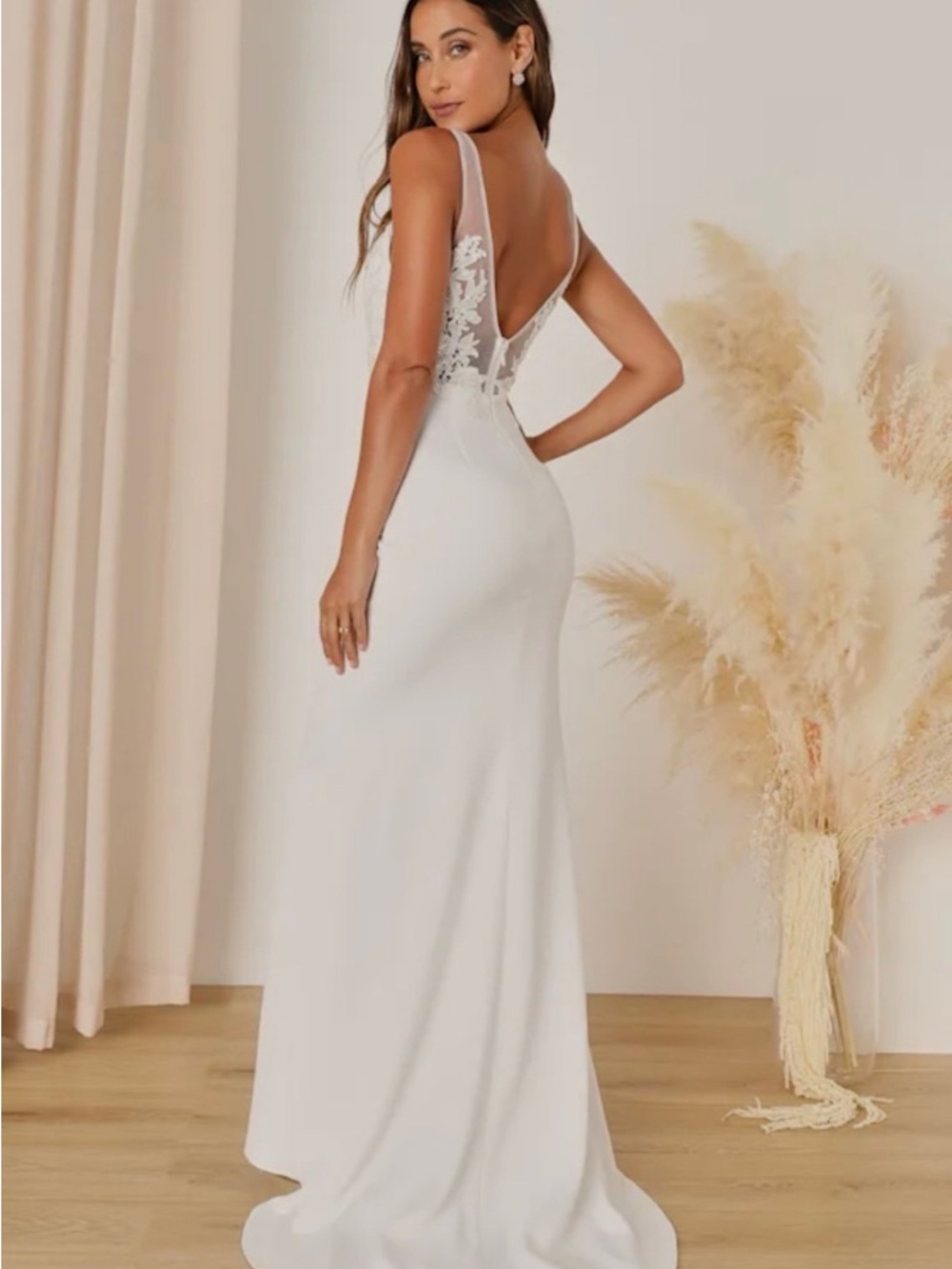 Lulu's White Lace-Back Bridal Gown